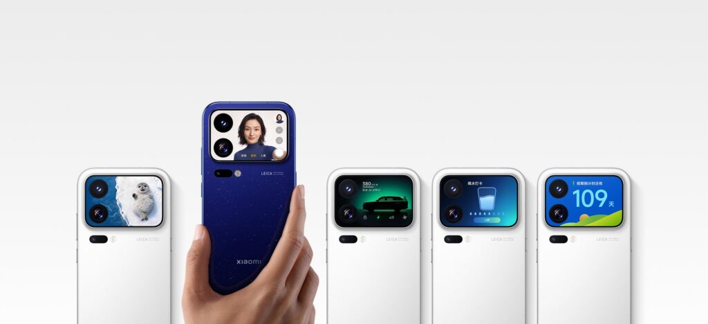 Xiaomi 18 Pro phones in several colors, each showing its small rear display