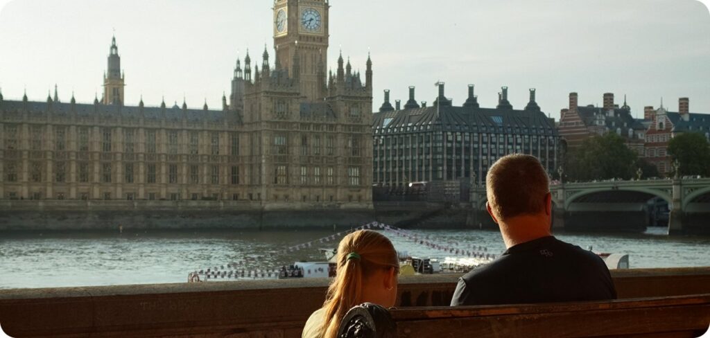 Sample photo of two people looking at Big Ben and the Houses of Parliament across the river